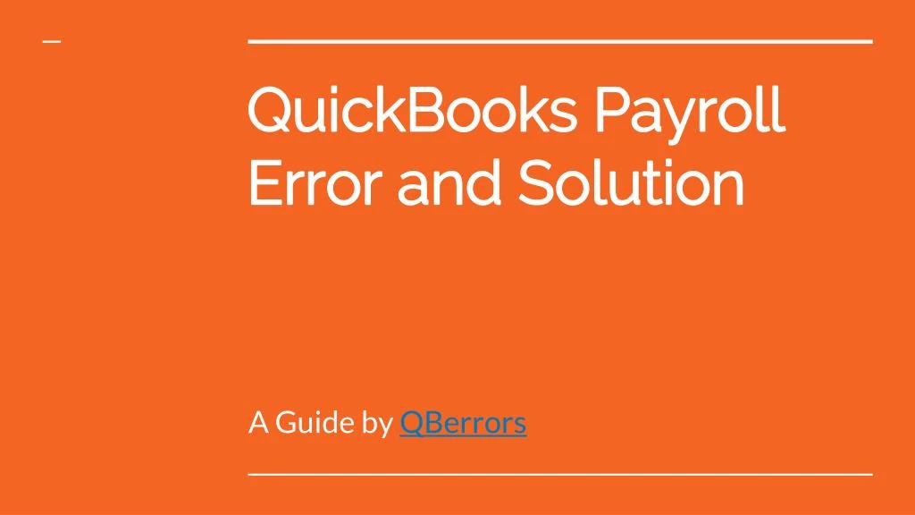 quickbooks payroll error and solution
