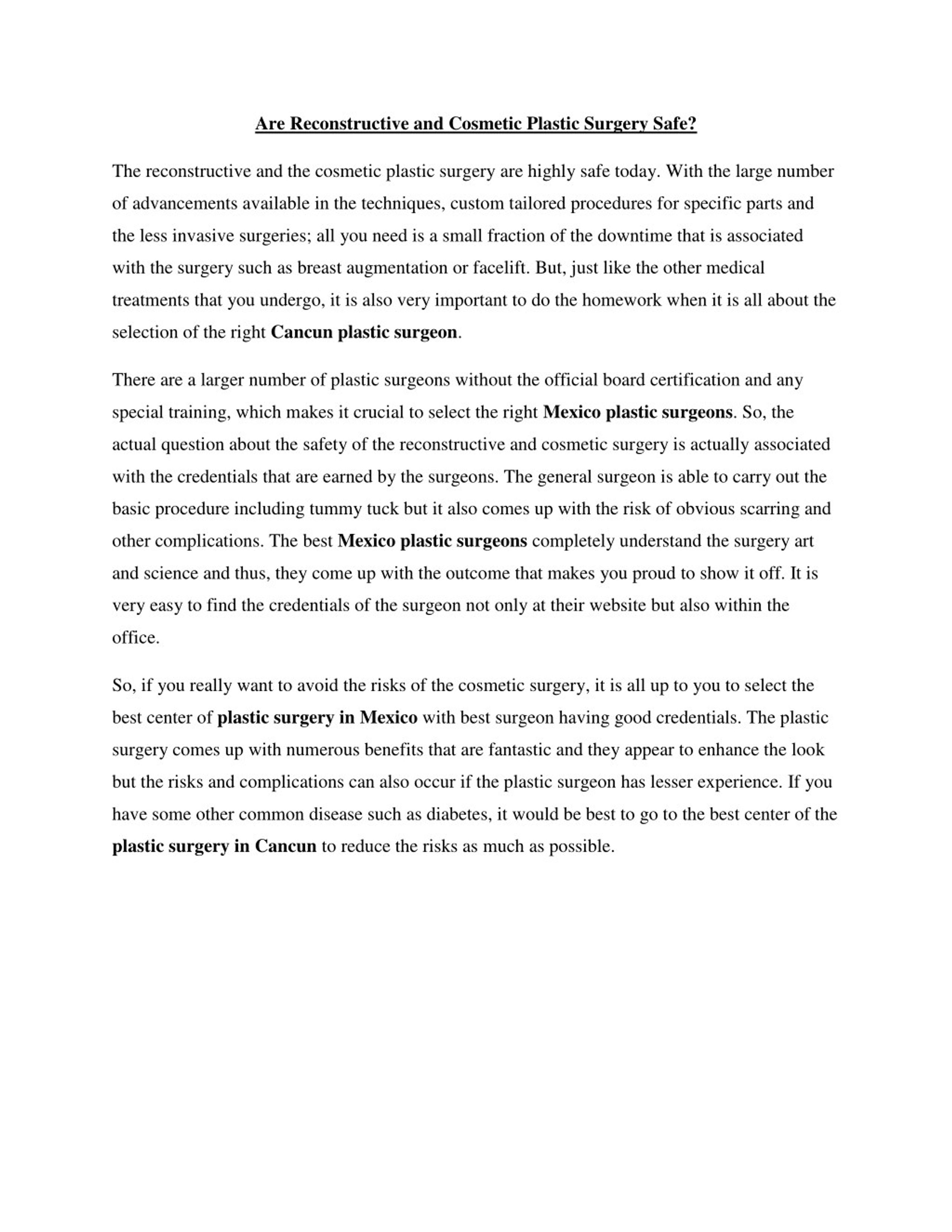 PPT - Reconstructive and Cosmetic Plastic Surgery Safe? PowerPoint ...