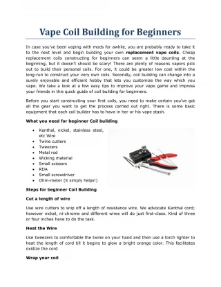 Vape Coil Building for Beginners - slide 1
