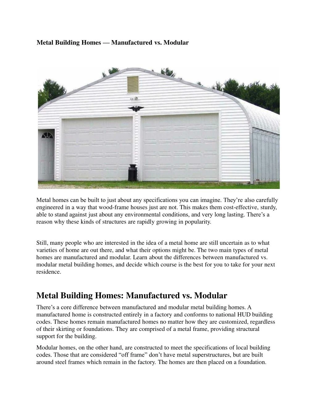 metal building homes manufactured vs modular