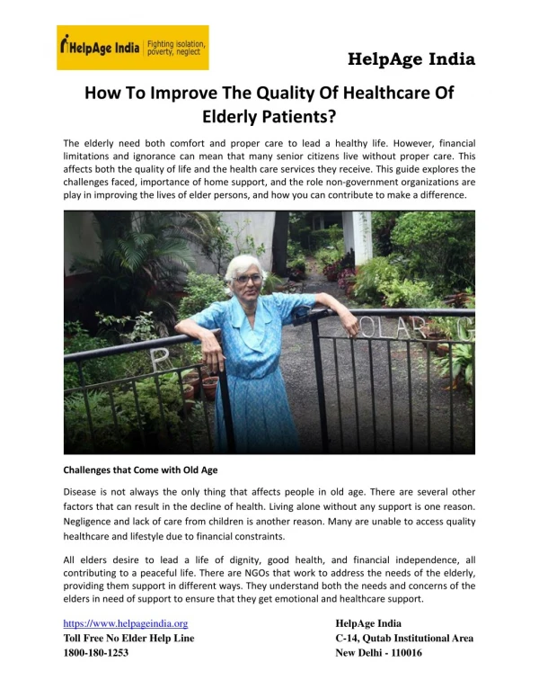 How To Improve The Quality Of Healthcare Of Elderly Patients?
