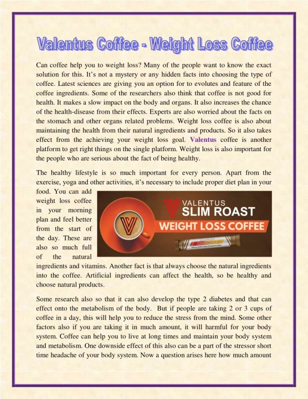 Valentus coffee - Weight Loss Coffee