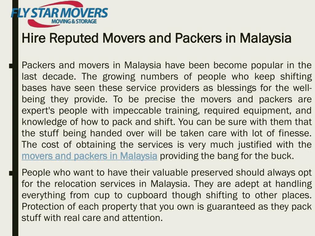 hire reputed movers and packers in malaysia