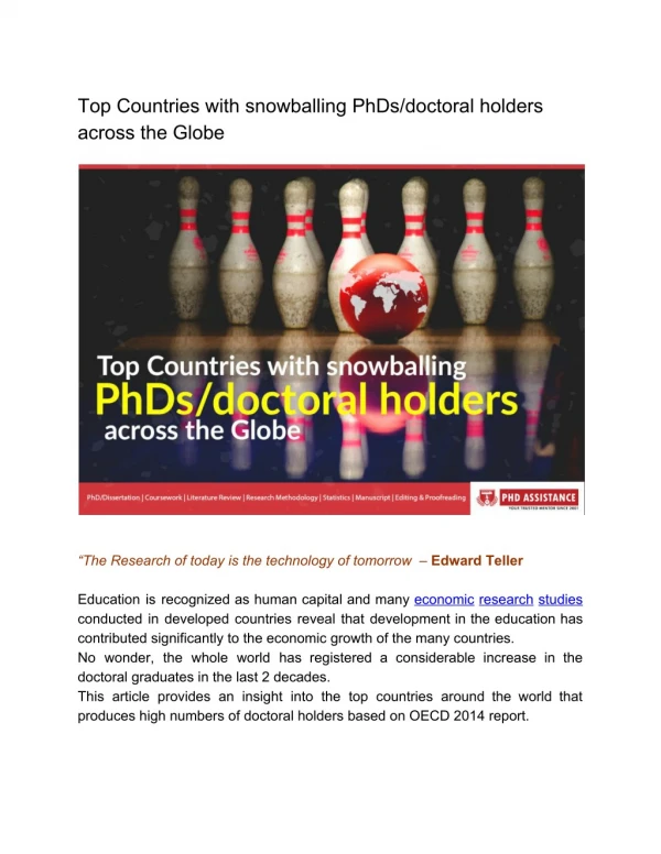Top Countries with snowballing PhDs doctoral holders across the Globe