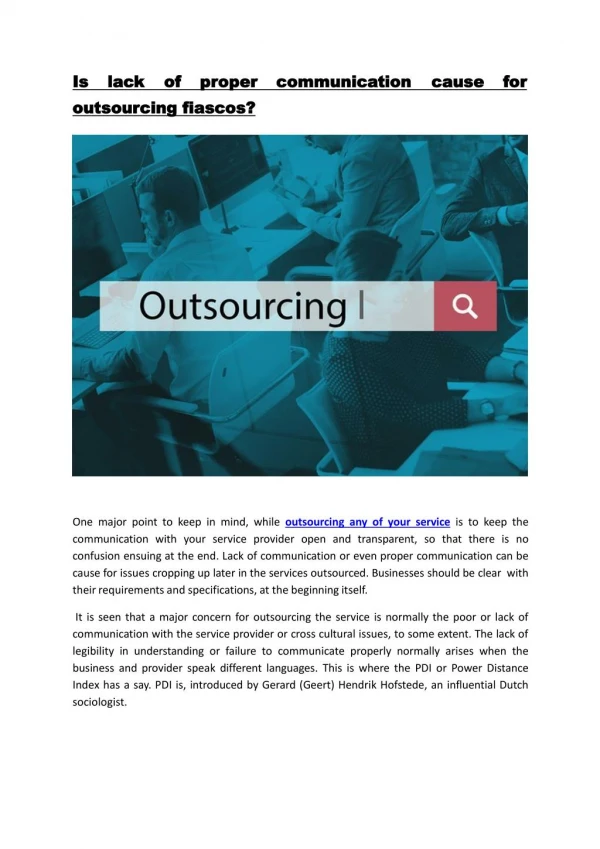 Is lack of proper communication cause for outsourcing fiascos