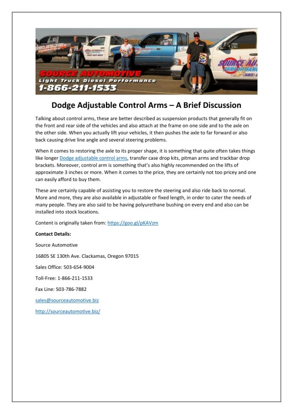 Dodge Adjustable Control Arms – A Brief Discussion