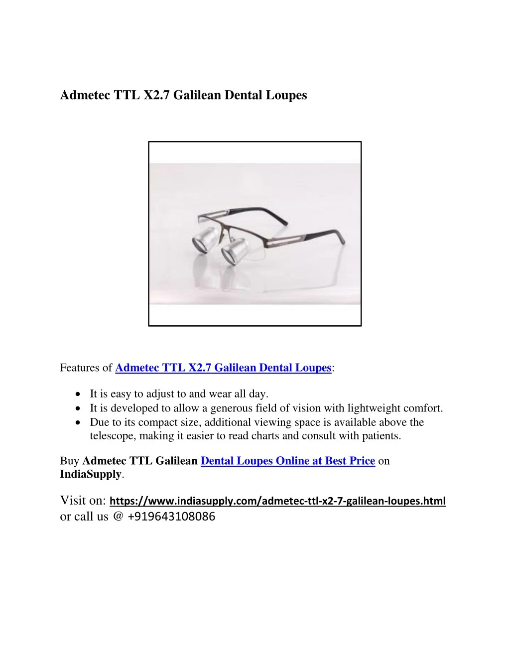 admetec ttl x2 7 galilean dental loupes