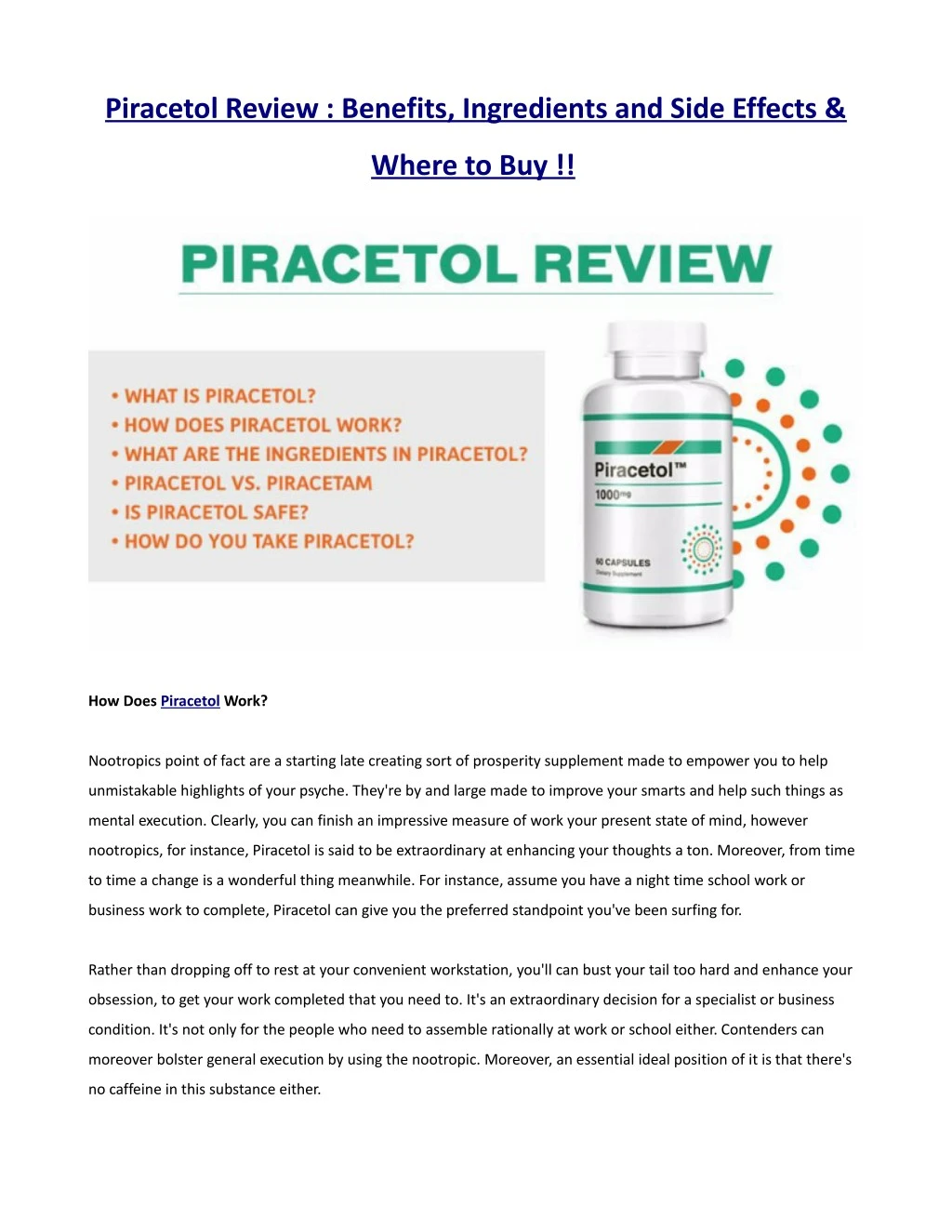 piracetol review benefits ingredients and side