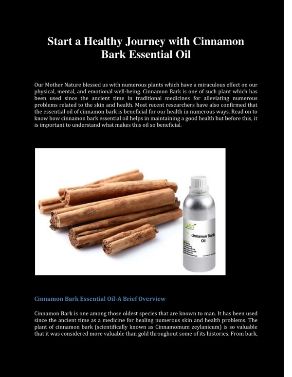 Start a Healthy Journey with Cinnamon Bark Essential Oil
