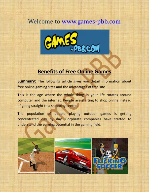 Play Free Online Games with www.games-pbb.com