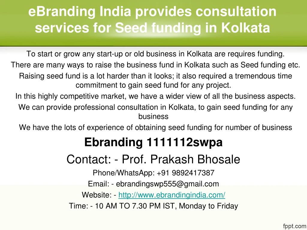 ebranding india provides consultation services for seed funding in kolkata