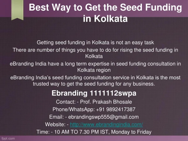 4.Best Way to Get the Seed Funding in Kolkata