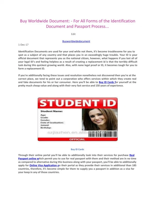For All Forms of the Identification Document and Passport Process...