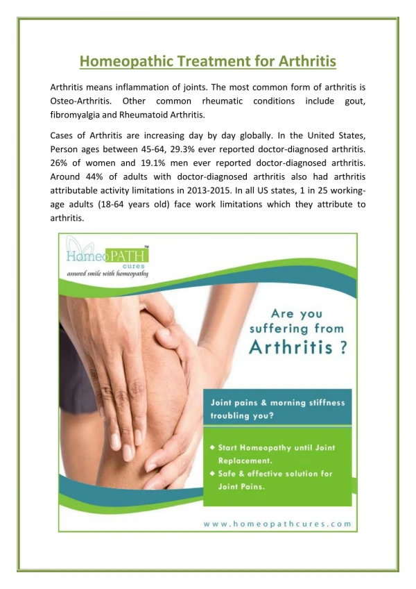 Homeopathy - Safe and Effective Treatment for Arthritis
