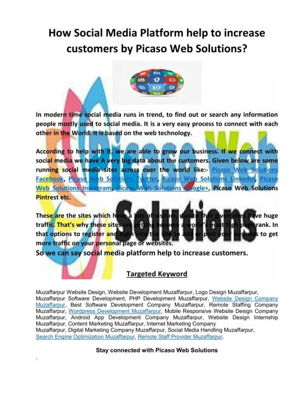 How Social Media Platform help to increase customers by Picaso Web Solutions?