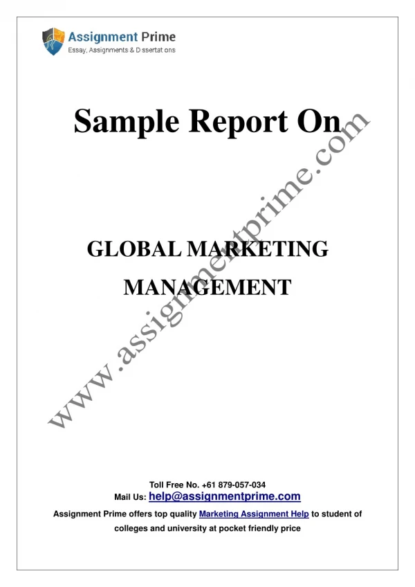 Sample Report on Global Marketing Management by experts of Assignment Prime