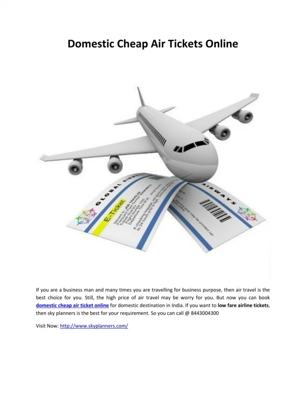 Domestic Cheap Air Tickets Online | Sky Planners