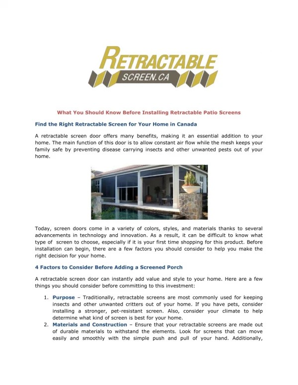 What You Should Know Before Installing Retractable Patio Screens