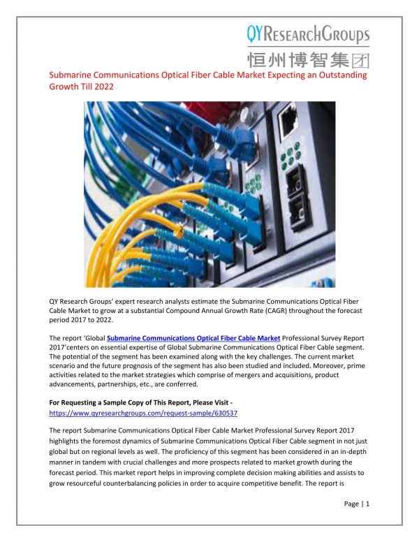 Global Submarine Communications Optical Fiber Cable Market Professional Survey Report