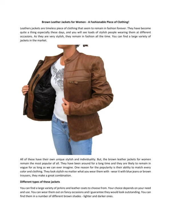 Brown Leather Jackets for Women - A Fashionable Piece of Clothing!