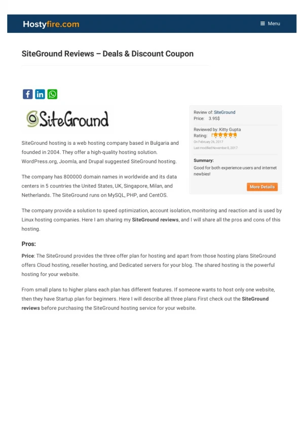 Siteground Reviews and Hosting plans