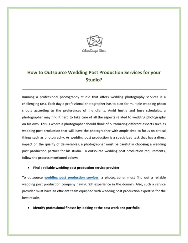 How to Outsource Wedding Post Production Services for your Studio?
