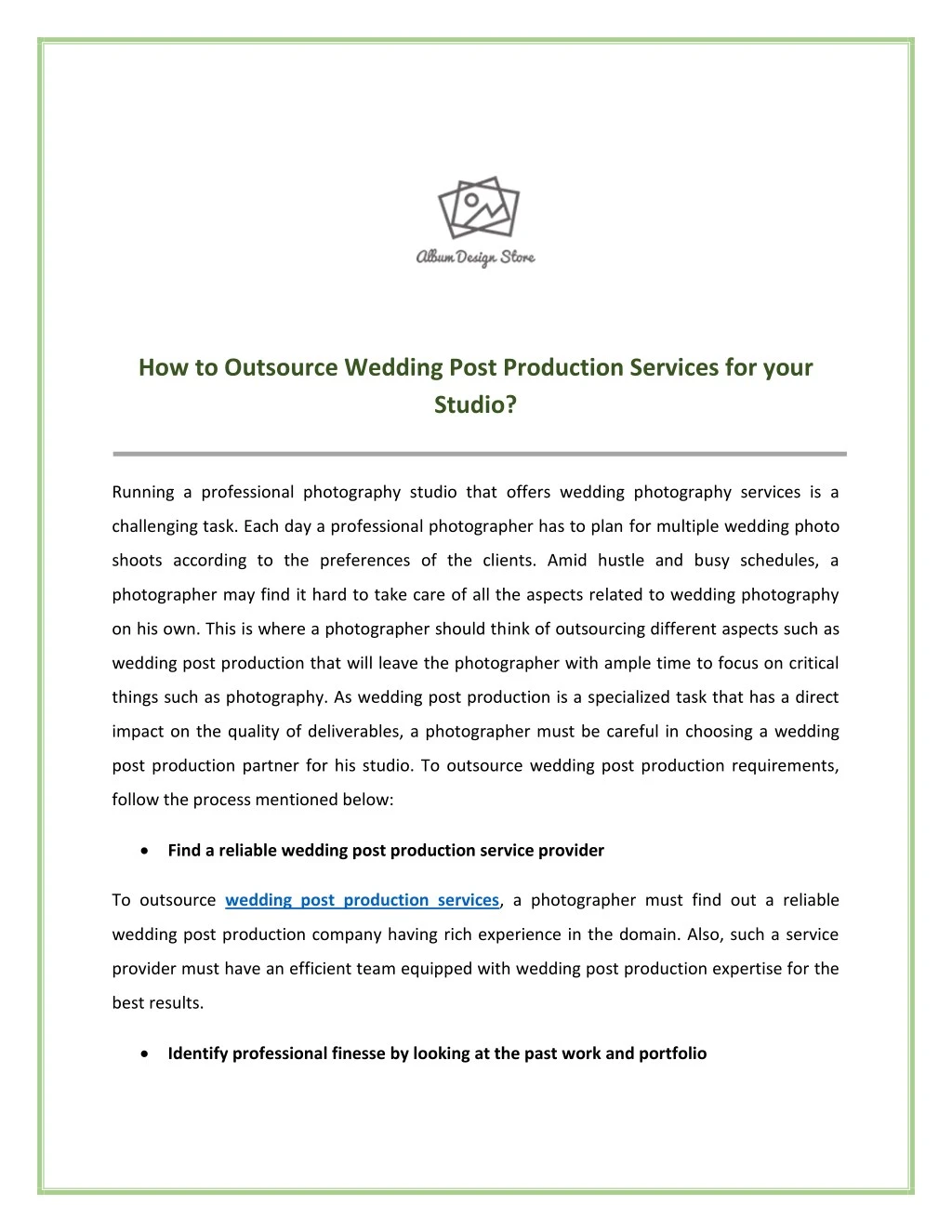 how to outsource wedding post production services