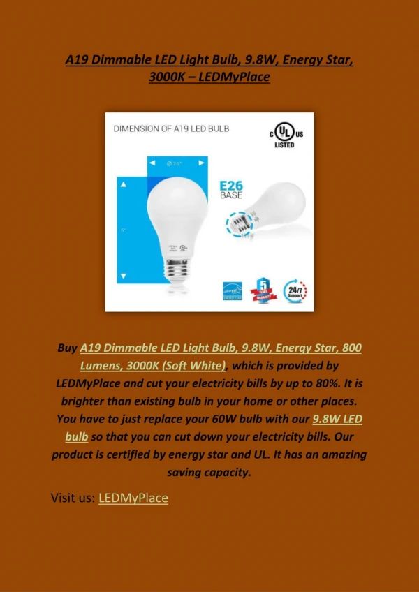 A19 Dimmable LED Light Bulb & A21 Dimmable LED Light Bulb - LEDMyPlace