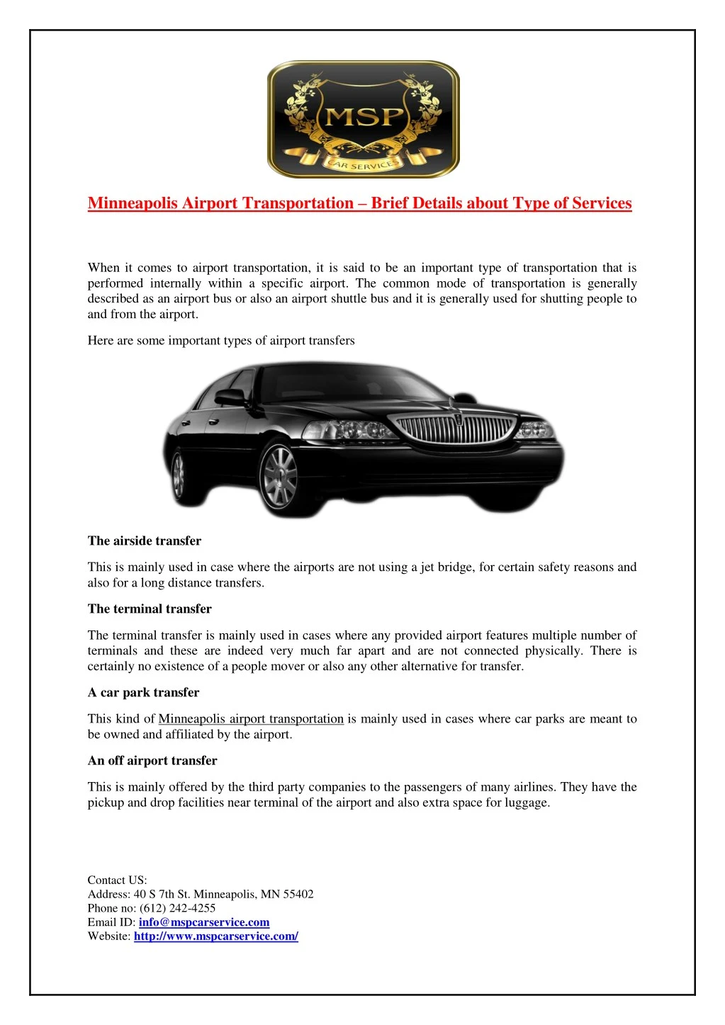 minneapolis airport transportation brief details