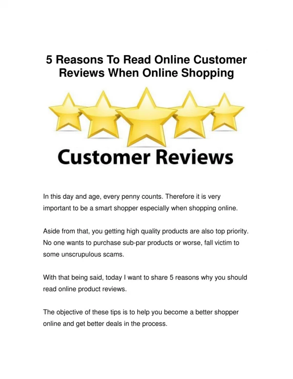 The Main Reasons Online Customer Reviews Are Important