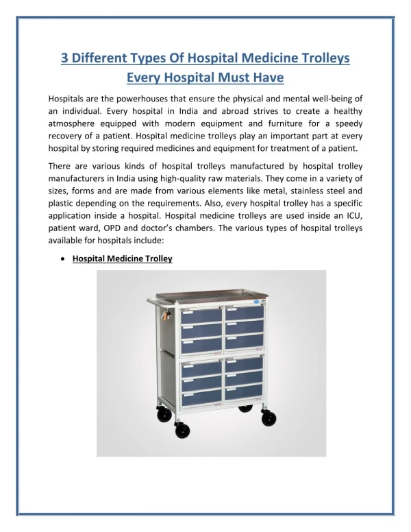 Stainless Steel Hospital Trolley is Best for Long Term Use