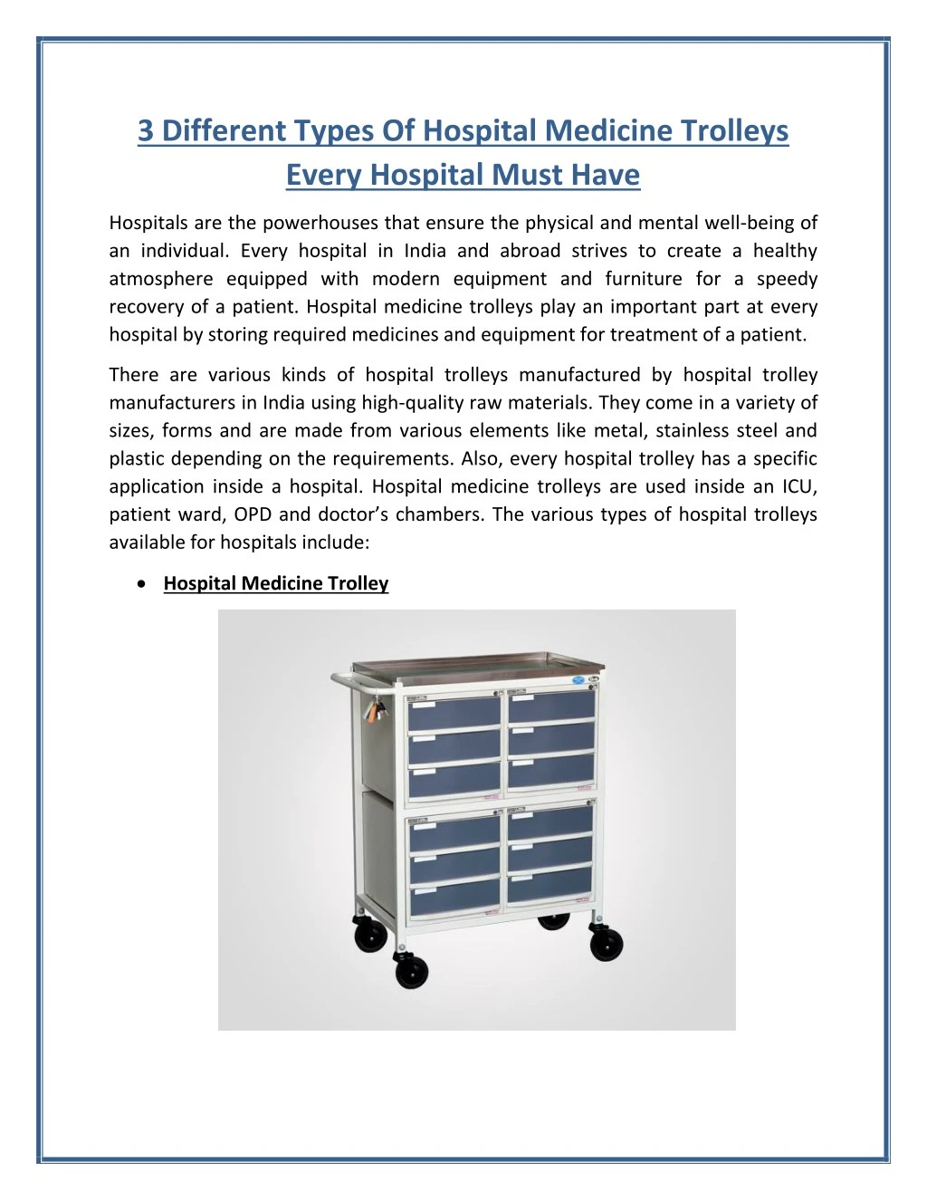 3 different types of hospital medicine trolleys