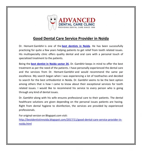 Good Dental Care Service Provider in Noida