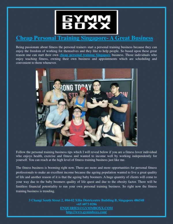 Cheap Personal Training Singapore- A Great Business