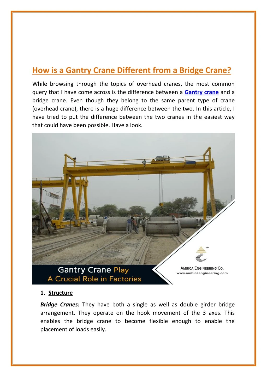 how is a gantry crane different from a bridge