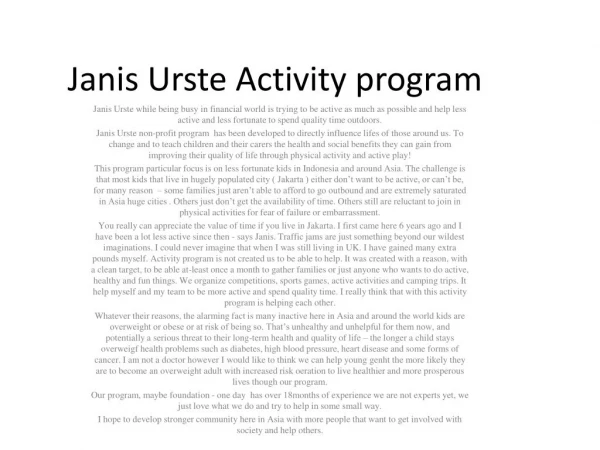 Janis Urste Activity program