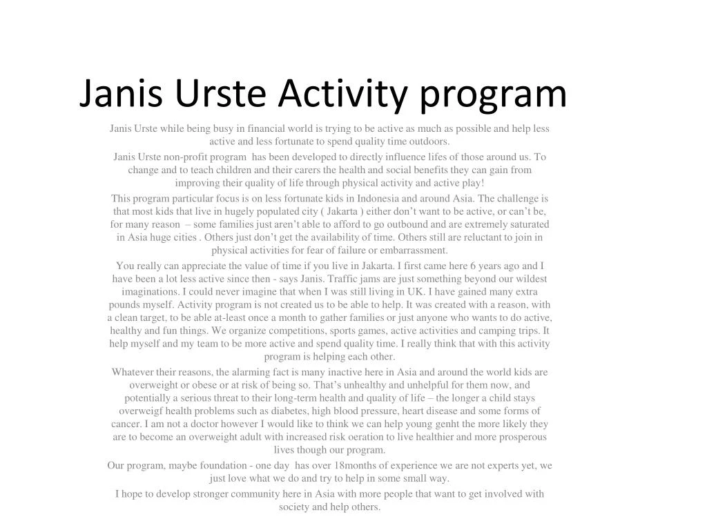 janis urste activity program