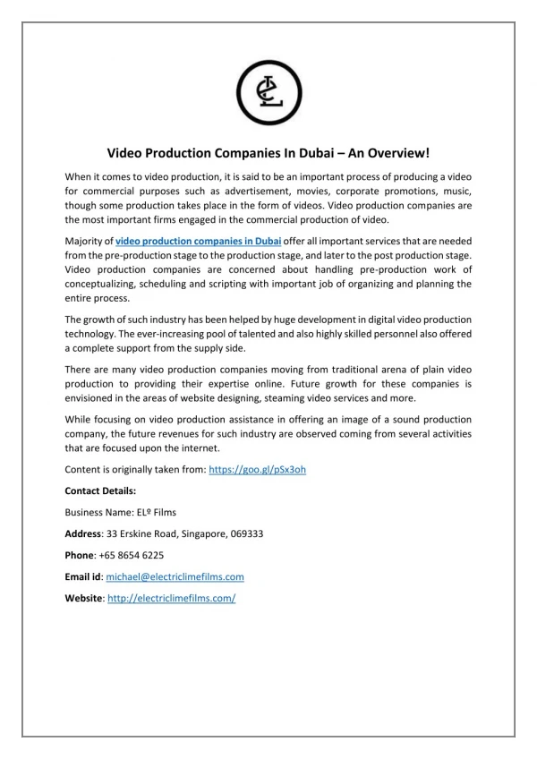 Video Production Companies In Dubai – An Overview!