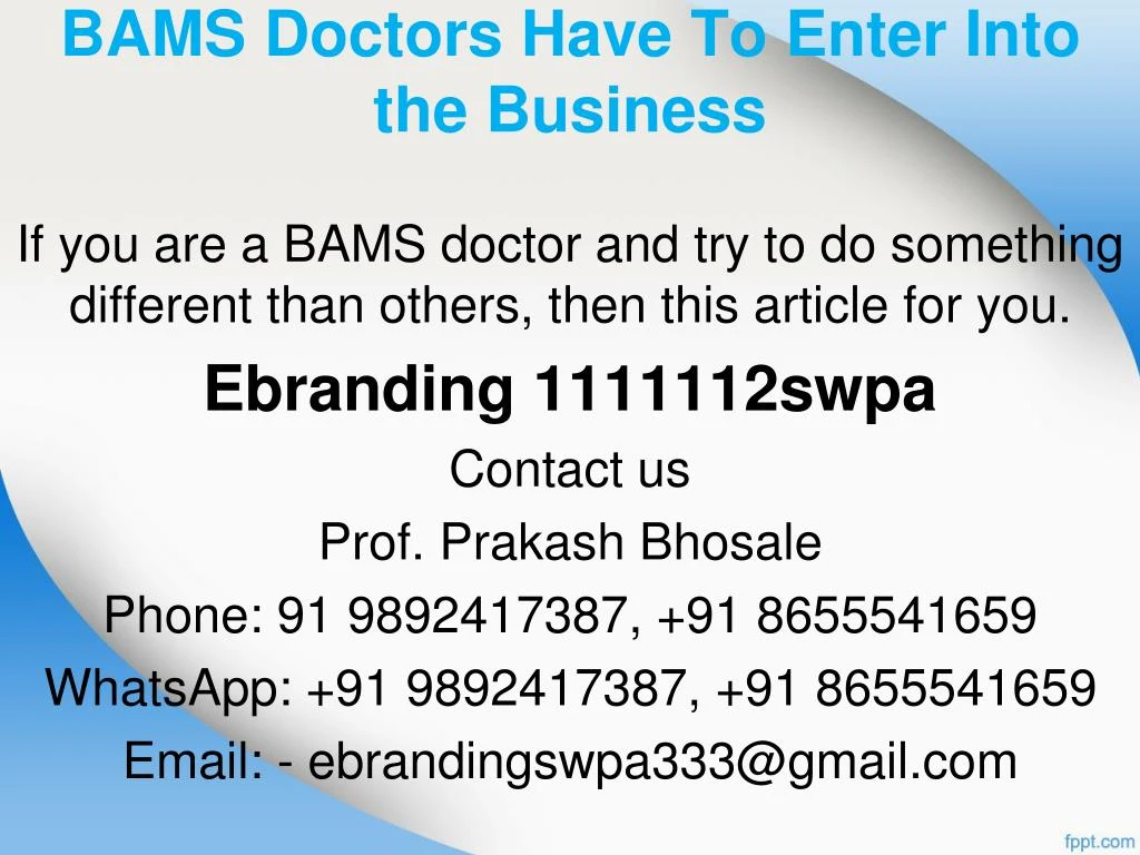 bams doctors have to enter into the business
