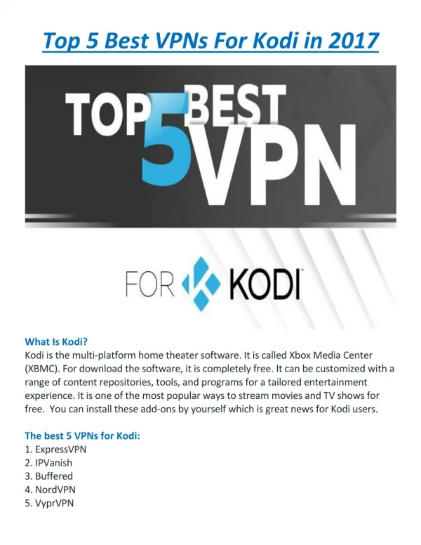 Top 5 Best VPNs For Kodi in 2017