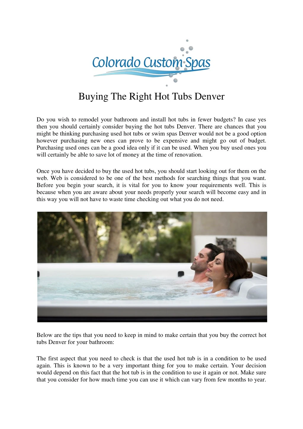 buying the right hot tubs denver do you wish