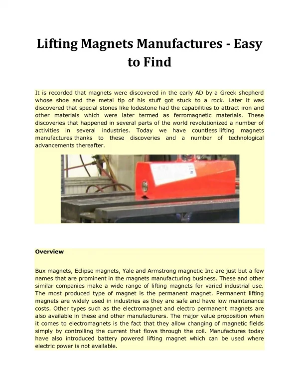 Lifting Magnets Manufactures - Easy to Find