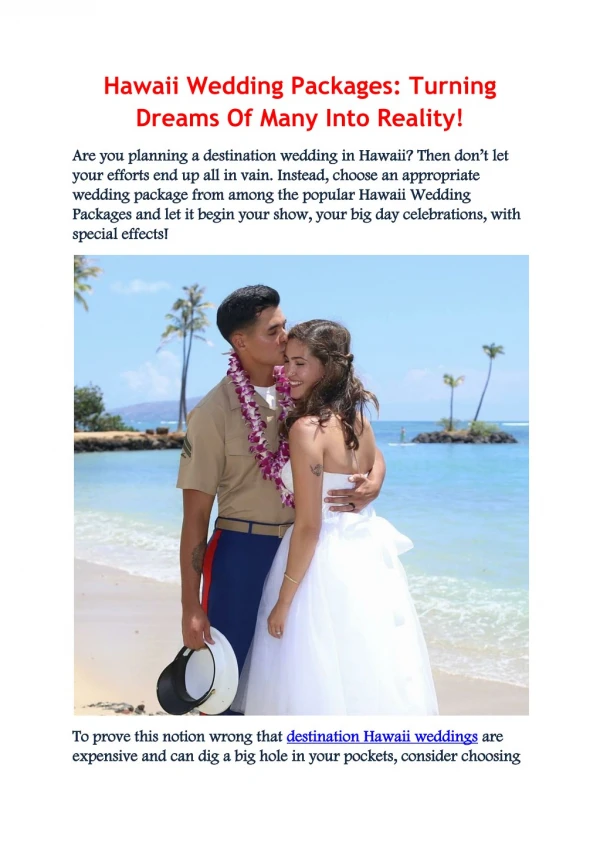 Hawaii Wedding Packages: Turning Dreams Of Many Into Reality!