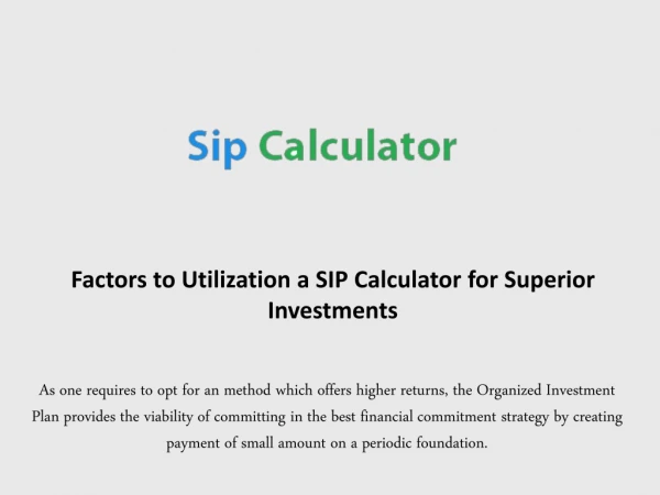SIP Calculator - Boosts the Planning Procedure