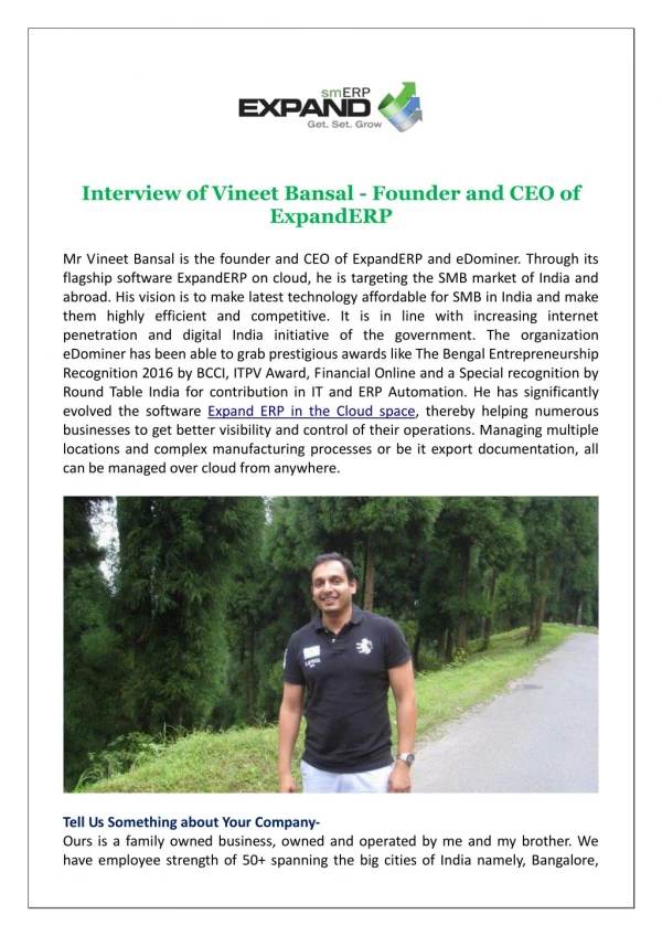 Interview of Mr. Vineet Bansal, CEO of ExpandERP