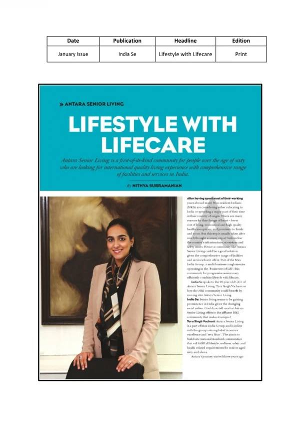 Senior Lifestyle with lifecare in india