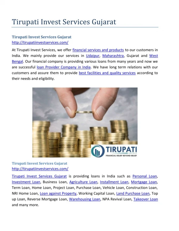 Tirupati Invest Services Rajasthan