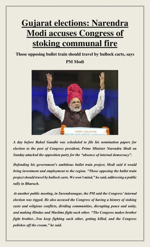 Gujarat elections: Narendra Modi accuses Congress of stoking communal fire