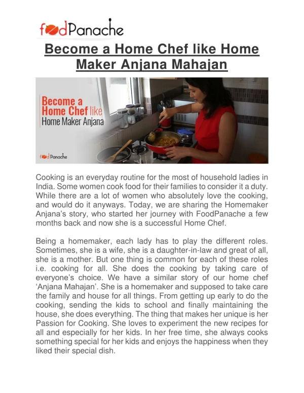 Become a Home Chef like Home Maker Anjana Mahajan with FoodPanache