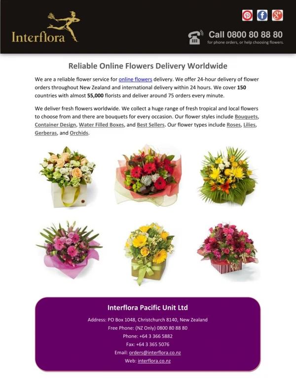 Reliable Online Flowers Delivery Worldwide